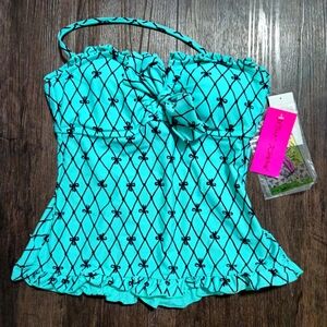Betsey johnson tankini swimwear size small New with tags Teal blue and black bow